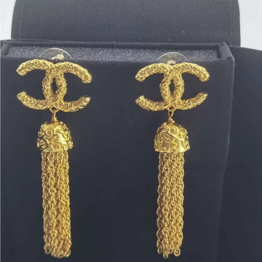 Chanel Gold CC Tassel Drop Earrings - Picture 2 of 5